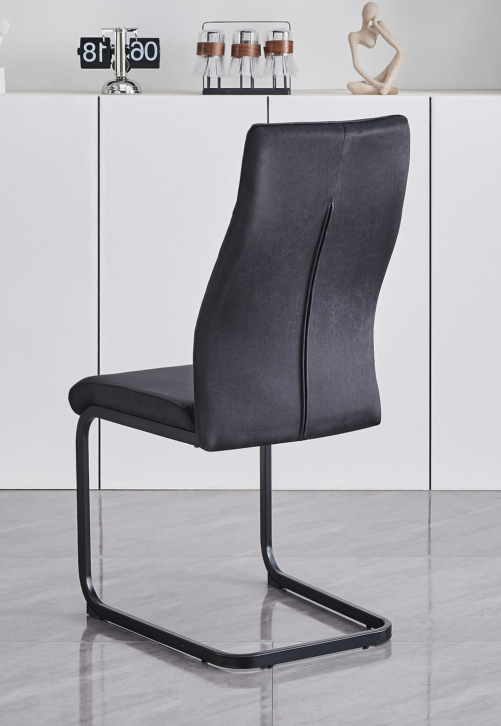 Extension Table: Grey Marble Veneer Top With X-Shape Black Steel Base