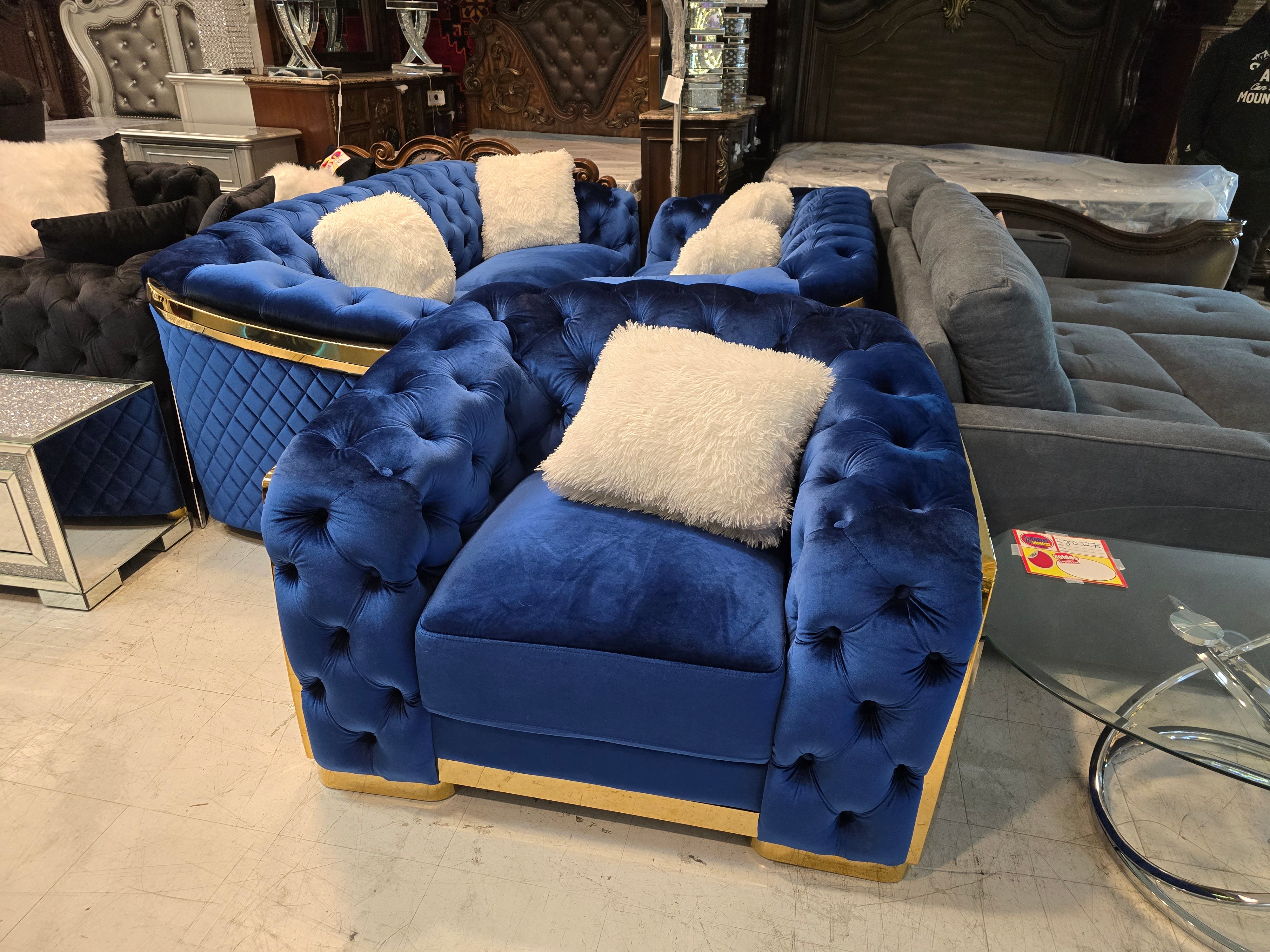 Sofa set 3pcs Zagor grey gold and bleu