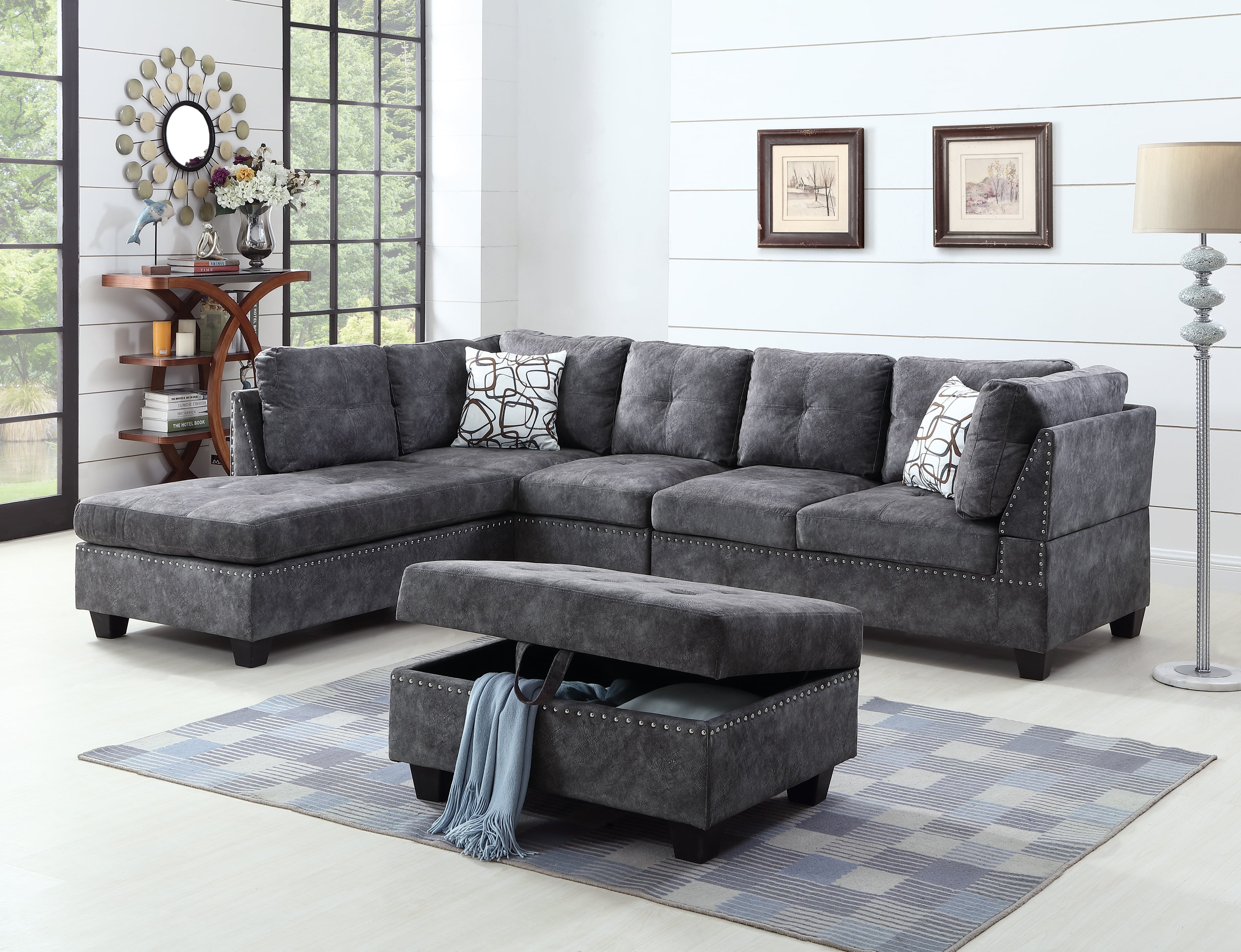 SNOW GREY SUEDE (Sofa Sectionals reversible)